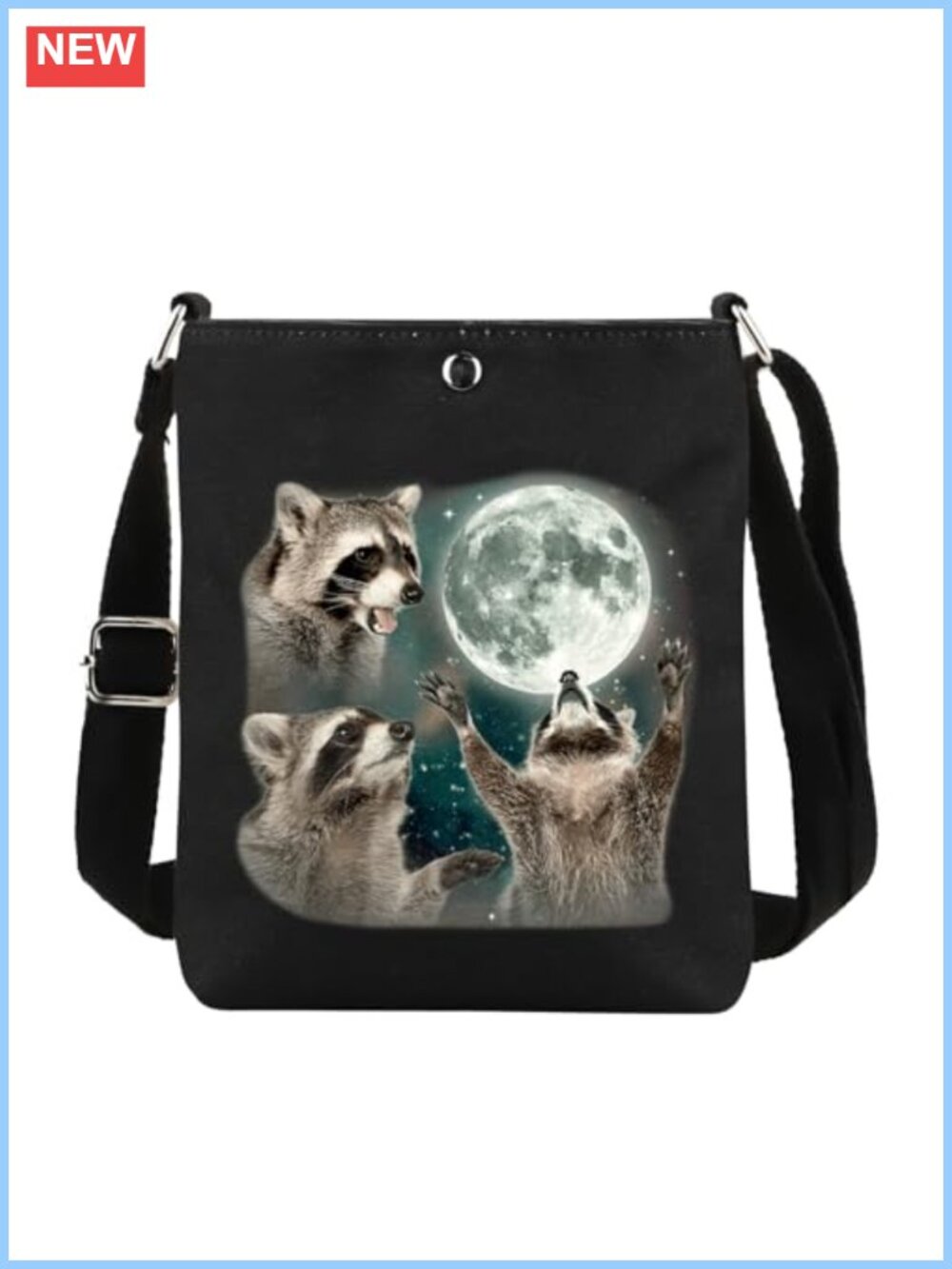 Raccoon Canvas Crossbody Bag Retro Graphic Shoulder Purse